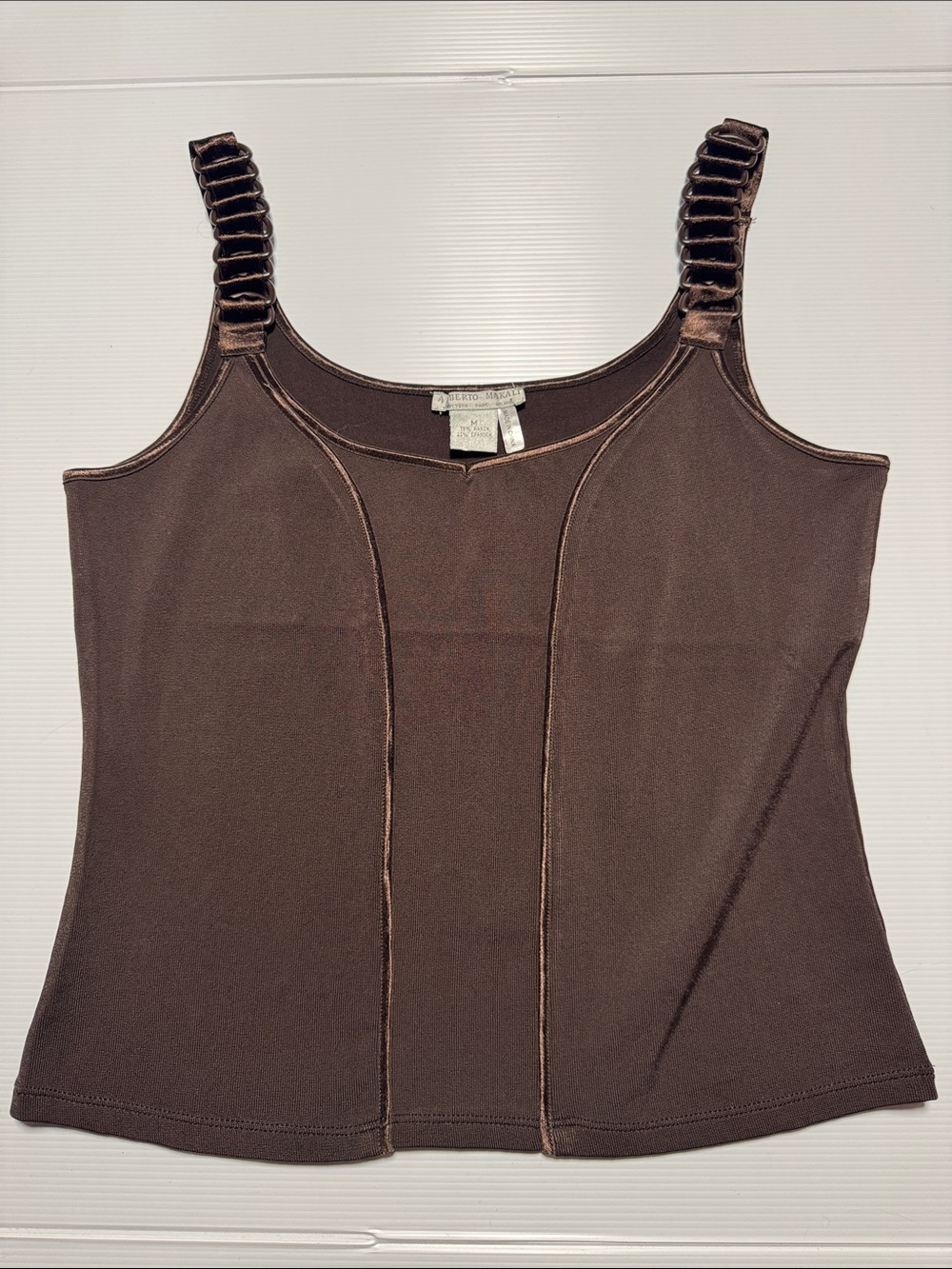 ALBERTO MAKALI Y2K Vintage Chocolate Brown Satin Chain Strap Corset Style Tank M